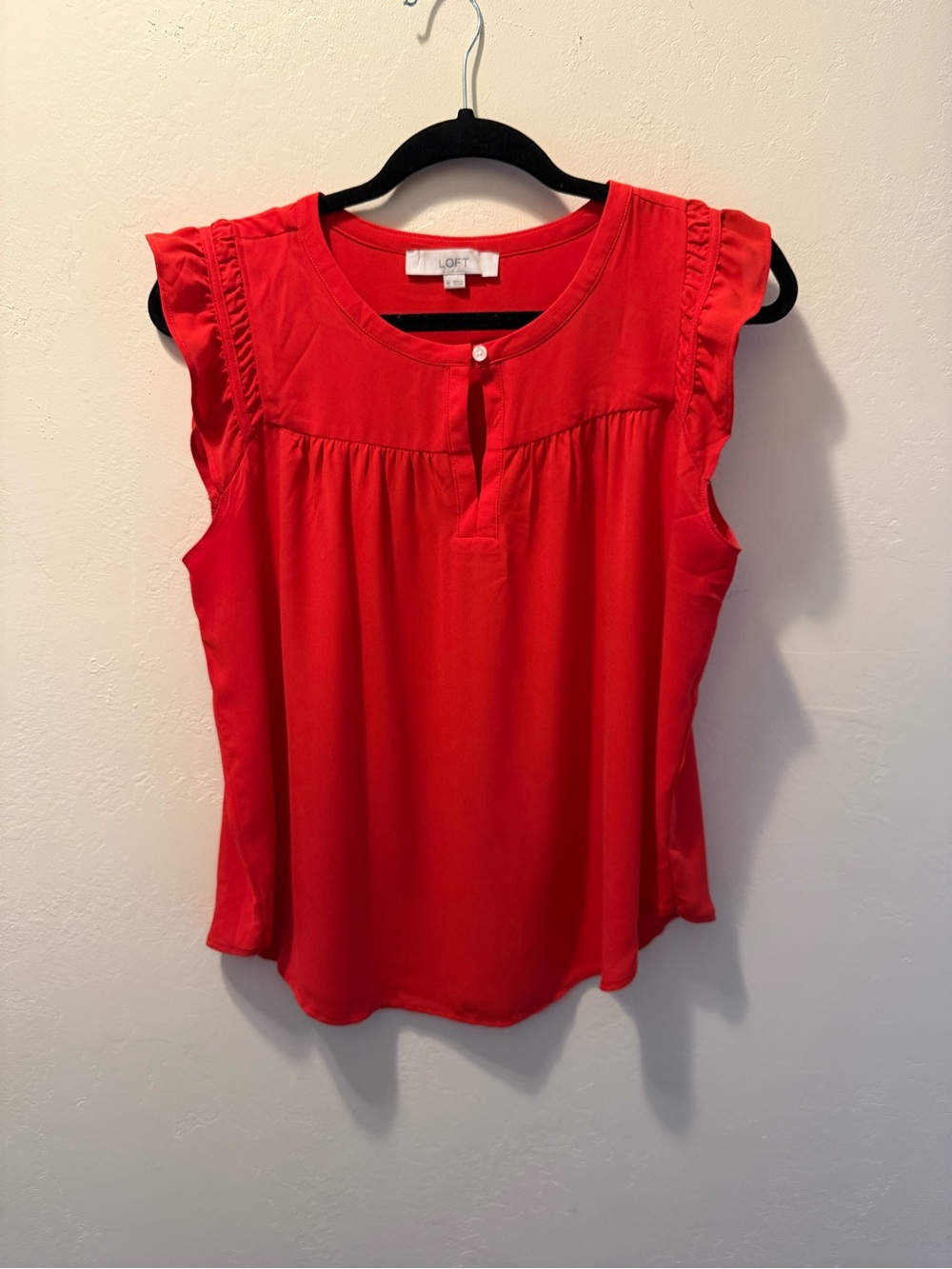 LOFT Red Ruffle Sleeve Shell Top